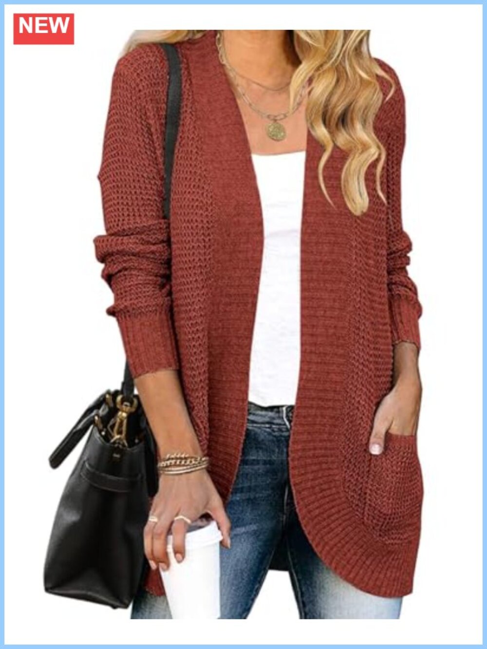 Open Front Knit Cardigan Loose Fit Long Sleeve Sweater